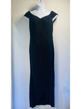 Black Shimmer Off-Shoulder Formal Dress With Draped Skirt & Metallic Thread xxl